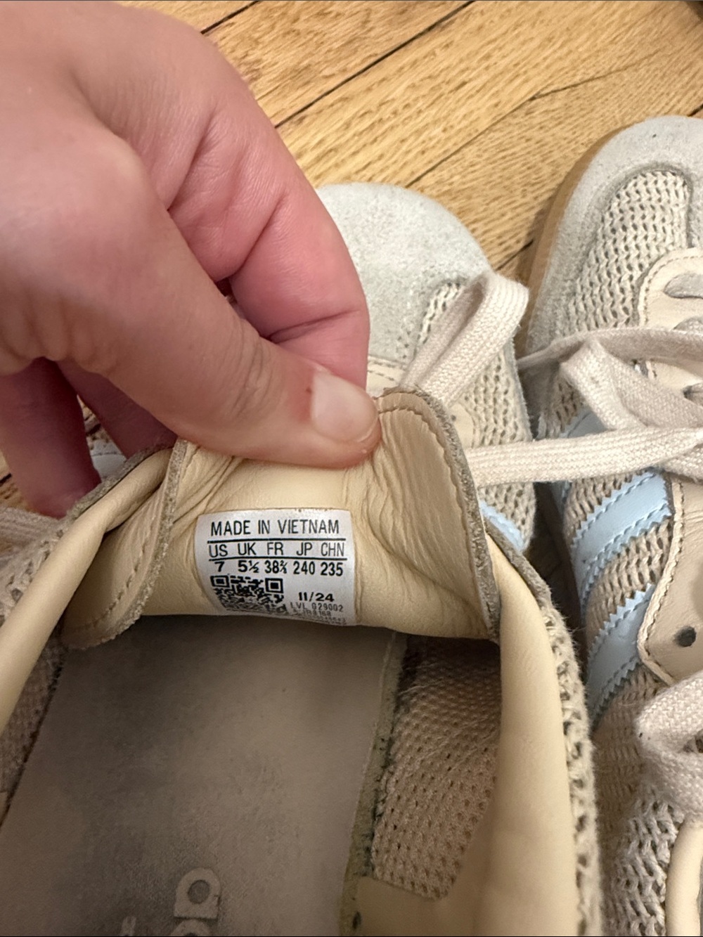 adidas Light Beige Sneakers with Pale Blue Stripes - Picture 8 of 9